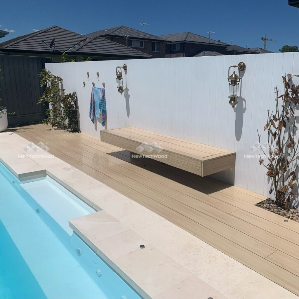 NewTechWood deck and floating bench in Beech