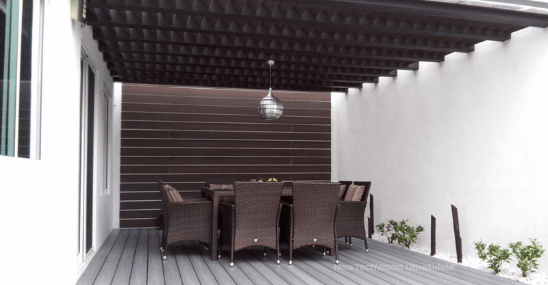 Alfresco using UltraShield decorative screening in Walnut.
