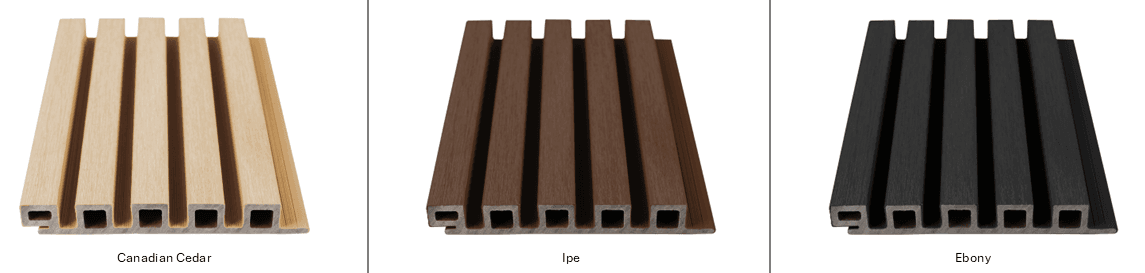 NewTechWood Cladding in UH61 Colours are Ipe, Canadian Cedar and Ebony