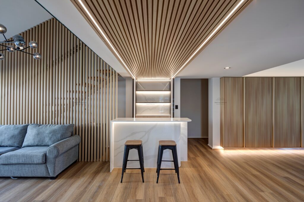 Composite cladding interior feature wall